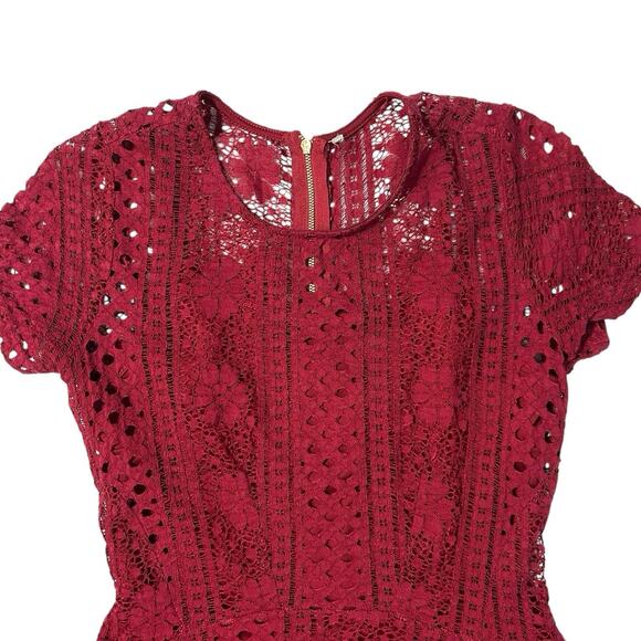 American Rag Sz S Deep Red Lace Overlay Layered Dress Fit & Flare Mini Maroon - Picture 3 of 12